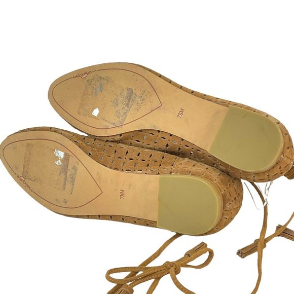 Halogen Shoes Womens Sz 7.5 Nella Ghillie Camel Suede Ankle Wrap Flats Nwob - Picture 7 of 8